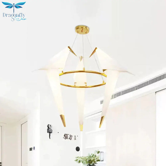 Nordic 1/2/3 - Bulb Ceiling Light White - Gold Round Pendant Kit With Plastic Crane Shade