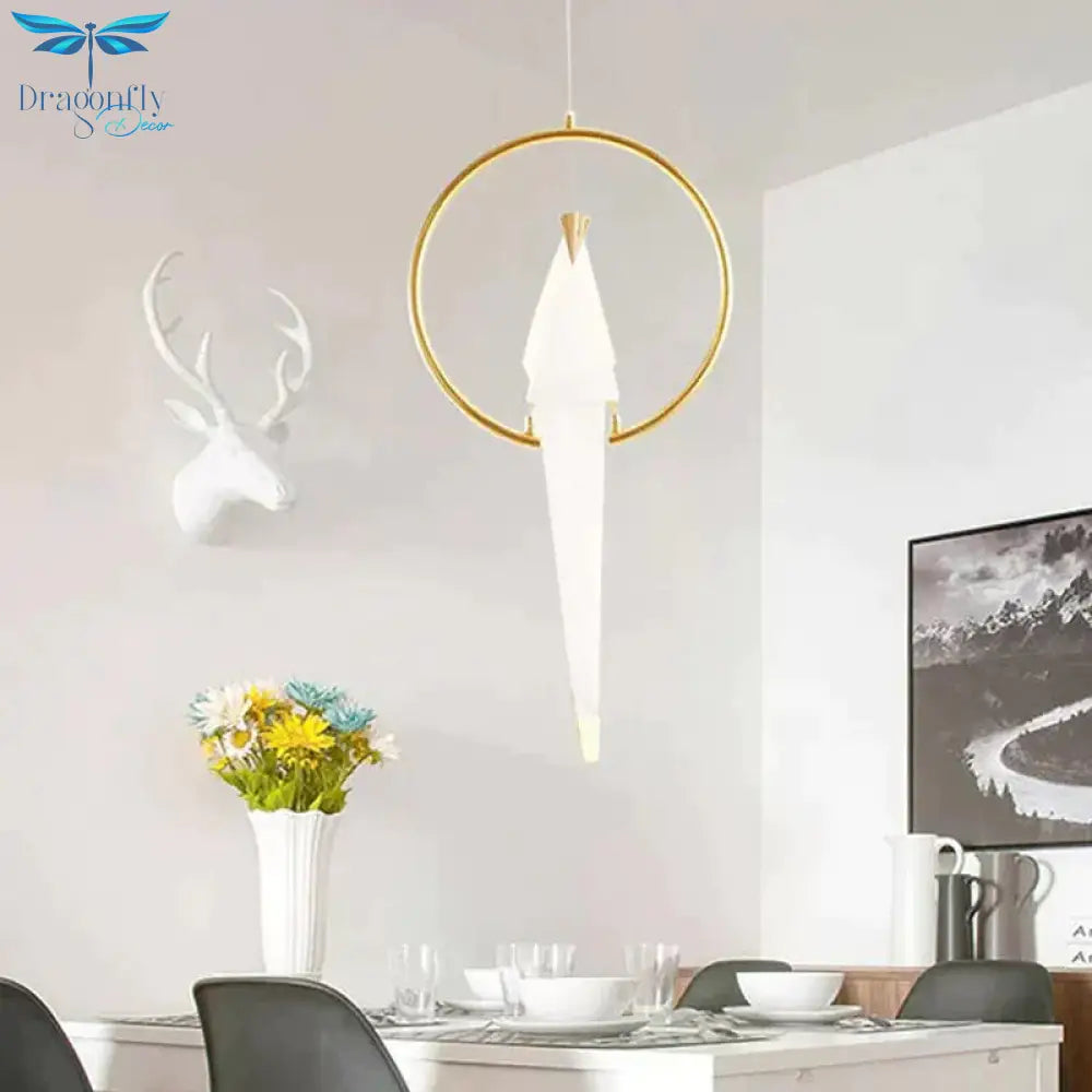 Nordic 1/2/3 - Bulb Ceiling Light White - Gold Round Pendant Kit With Plastic Crane Shade