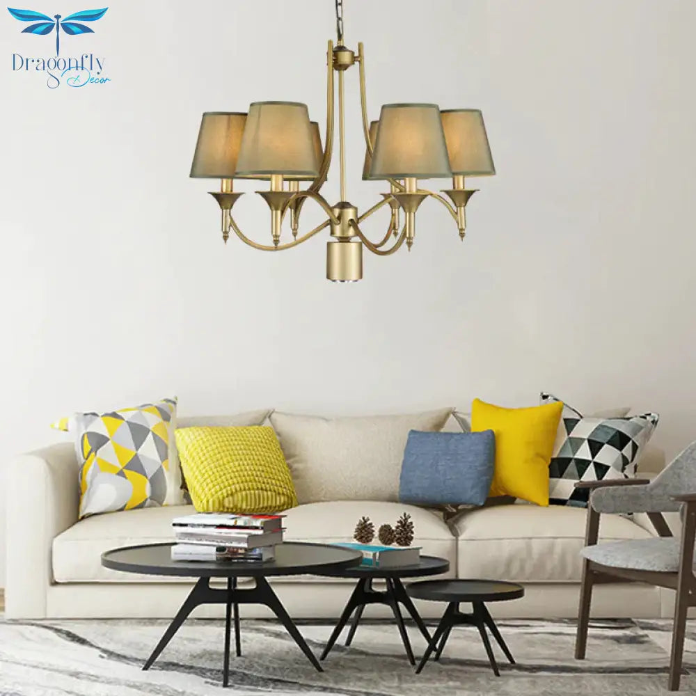 Nordic Empire Shade Chandelier Light Fixture 6 Lights White/Green/Army Green Fabric Hanging Ceiling