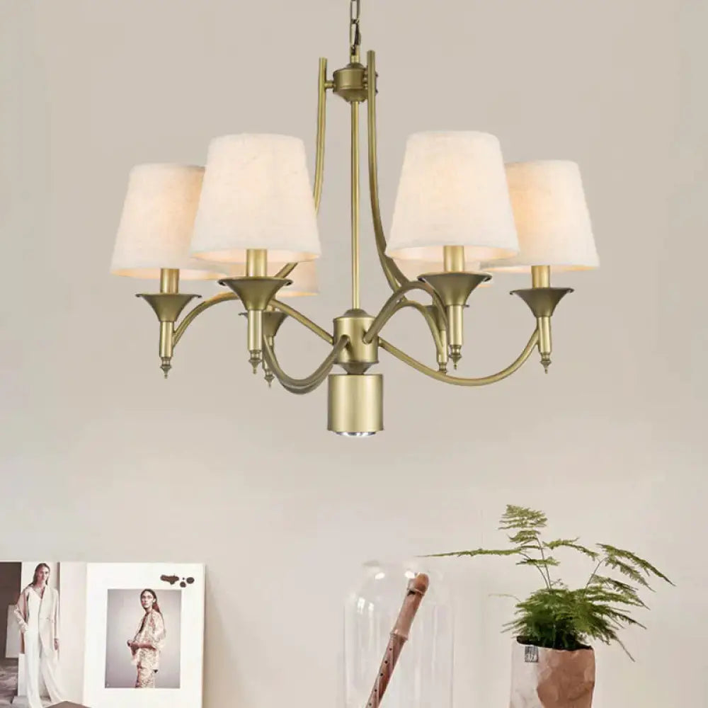 Nordic Empire Shade Chandelier Light Fixture 6 Lights White/Green/Army Green Fabric Hanging Ceiling