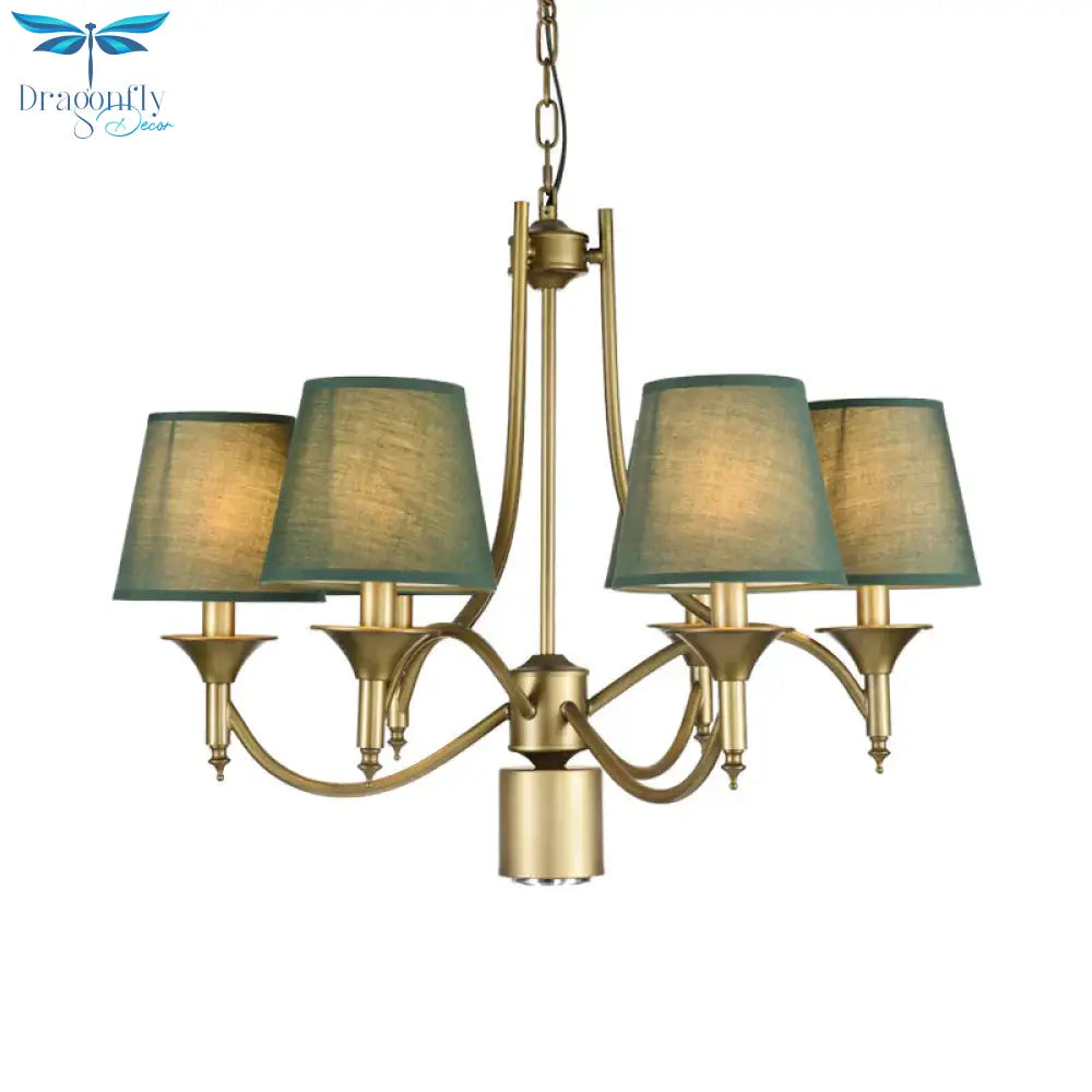 Nordic Empire Shade Chandelier Light Fixture 6 Lights White/Green/Army Green Fabric Hanging Ceiling