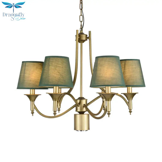 Nordic Empire Shade Chandelier Light Fixture 6 Lights White/Green/Army Green Fabric Hanging Ceiling