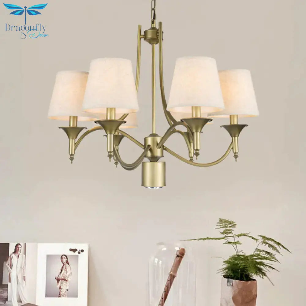 Nordic Empire Shade Chandelier Light Fixture 6 Lights White/Green/Army Green Fabric Hanging Ceiling