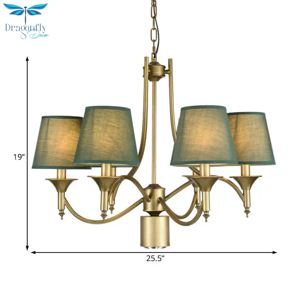 Nordic Empire Shade Chandelier Light Fixture 6 Lights White/Green/Army Green Fabric Hanging Ceiling