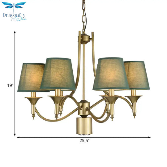Nordic Empire Shade Chandelier Light Fixture 6 Lights White/Green/Army Green Fabric Hanging Ceiling