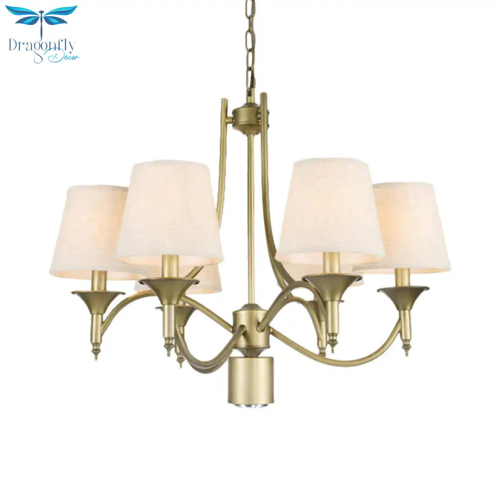 Nordic Empire Shade Chandelier Light Fixture 6 Lights White/Green/Army Green Fabric Hanging Ceiling