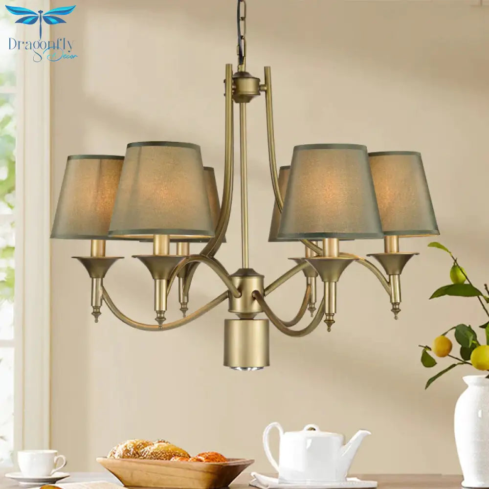 Nordic Empire Shade Chandelier Light Fixture 6 Lights White/Green/Army Green Fabric Hanging Ceiling