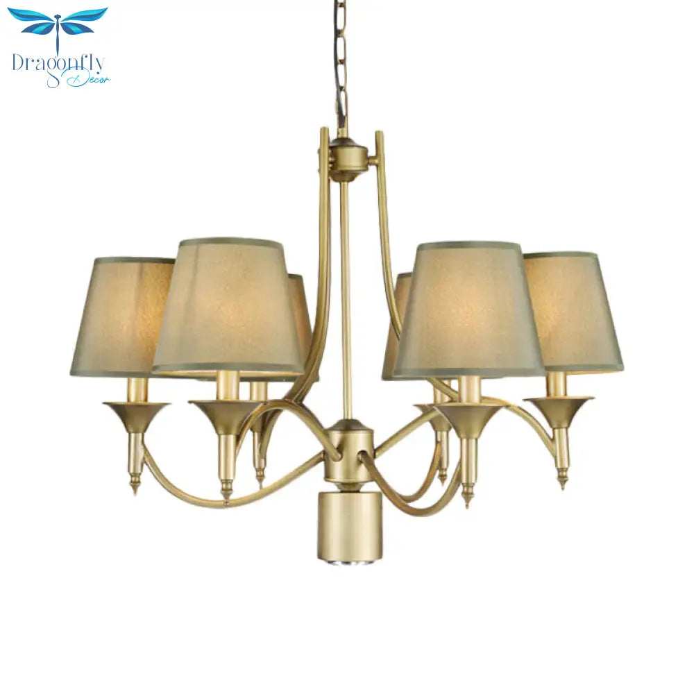 Nordic Empire Shade Chandelier Light Fixture 6 Lights White/Green/Army Green Fabric Hanging Ceiling