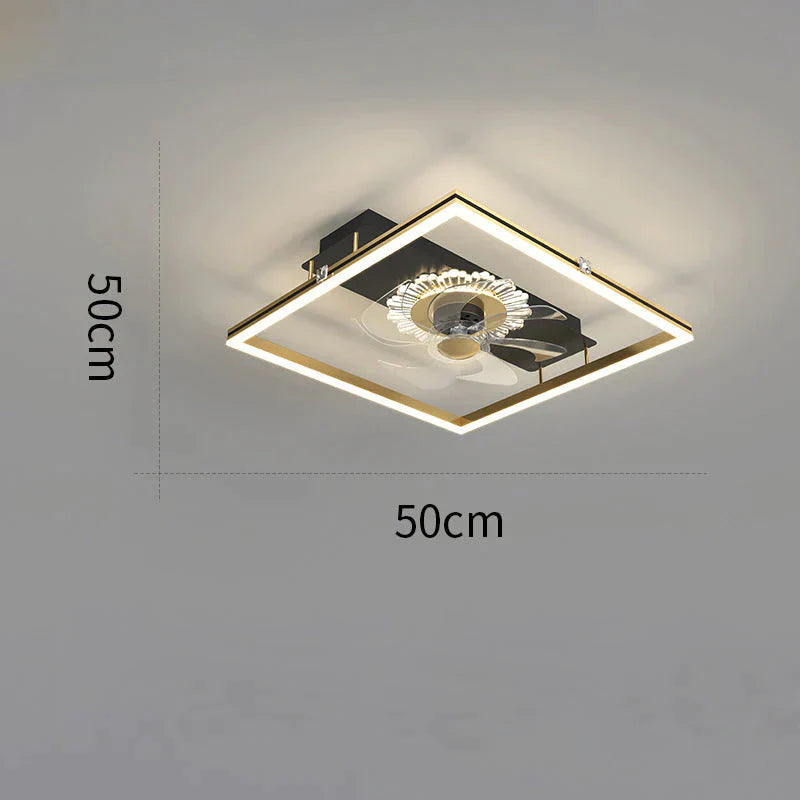 Nordic Light Luxury Fan Living Room Square Ceiling Lamp Simple Dining Bedroom Black / A Stepless