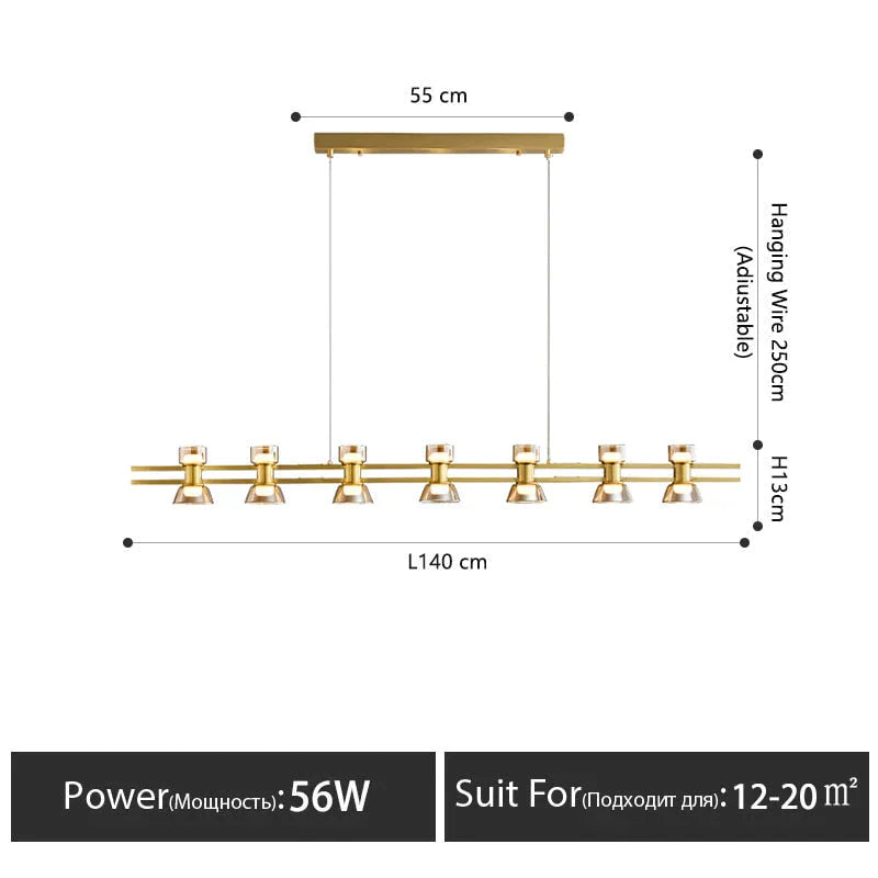 Nordic Modern Minimalist Light Luxury Bar Led Strip Lamp Kitchen Island Table Light Fixture Gold -