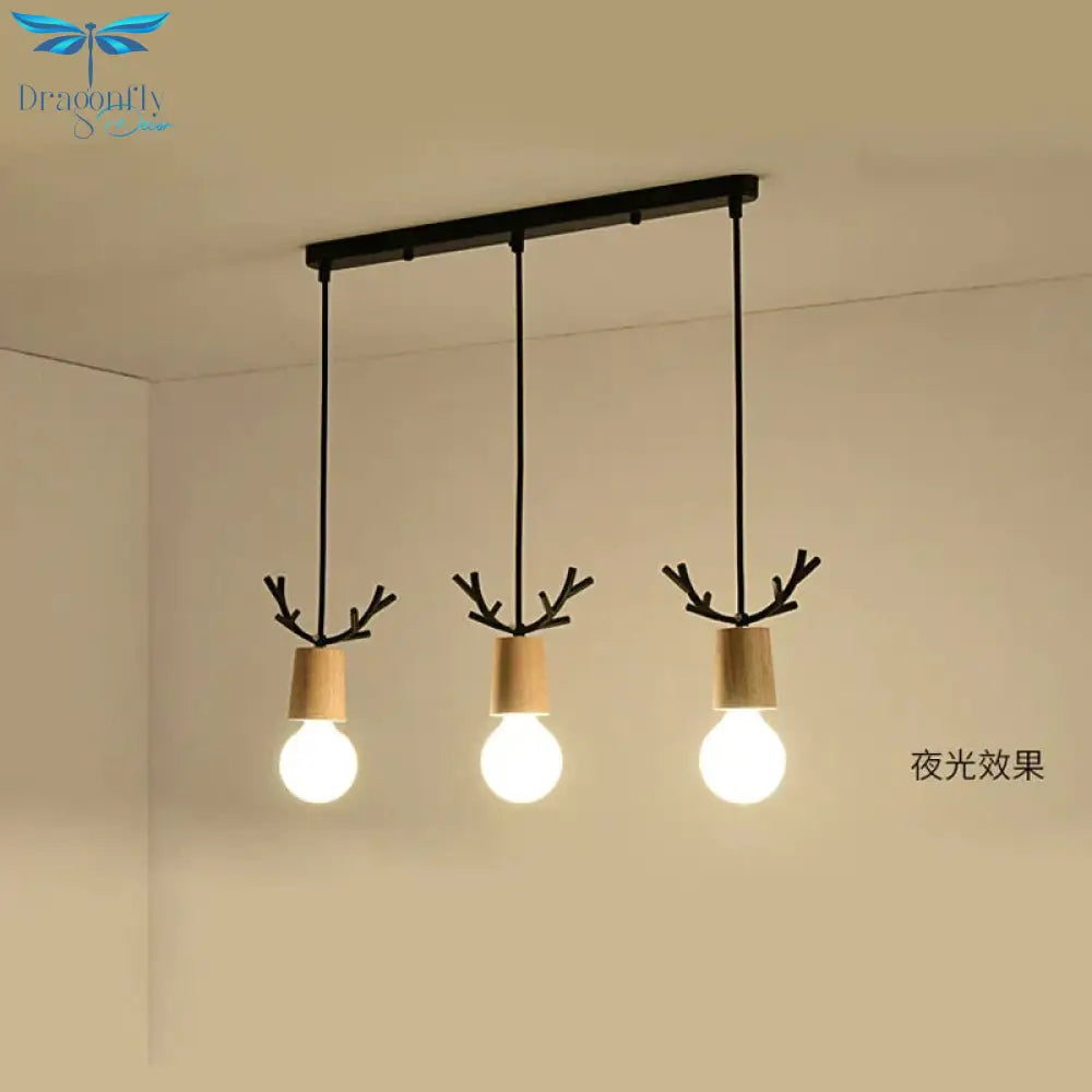 Nordic Modern Simple Wood Little Antlers Pendant Lights Restaurant Dining Table Kitchen Bed