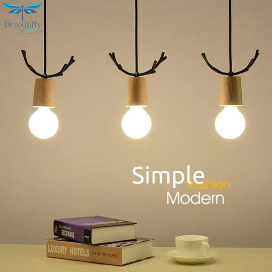 Nordic Modern Simple Wood Little Antlers Pendant Lights Restaurant Dining Table Kitchen Bed