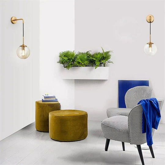 Nordic Retro Modern Glass Ball Wall Lamps For Bedside Living Room Corridor Staircase Lighting Lamp