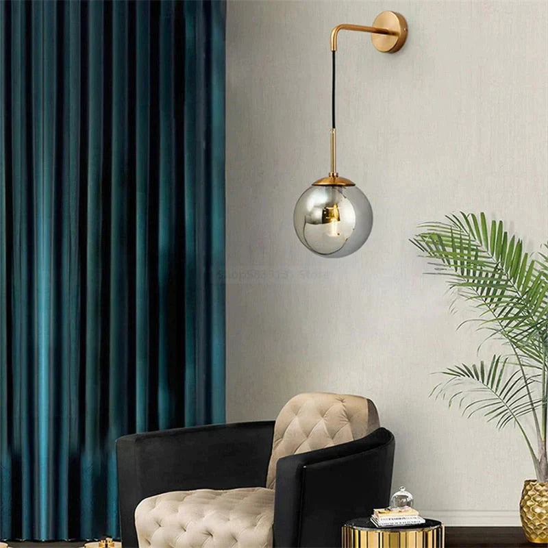 Nordic Retro Modern Glass Ball Wall Lamps For Bedside Living Room Corridor Staircase Lighting Lamp