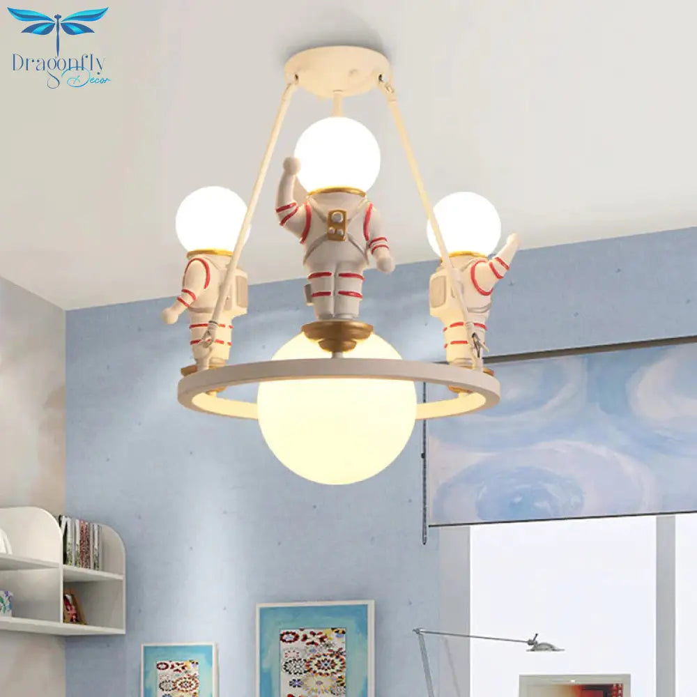 Nordic Spaceman Hanging Light Fixtures Iron Chandelier In White For Kid Bedroom