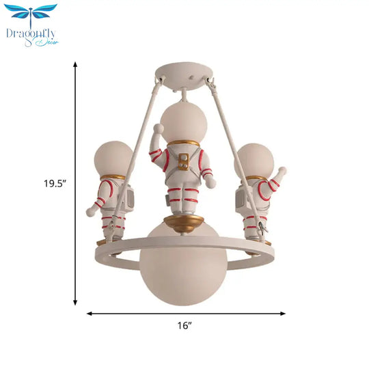 Nordic Spaceman Hanging Light Fixtures Iron Chandelier In White For Kid Bedroom