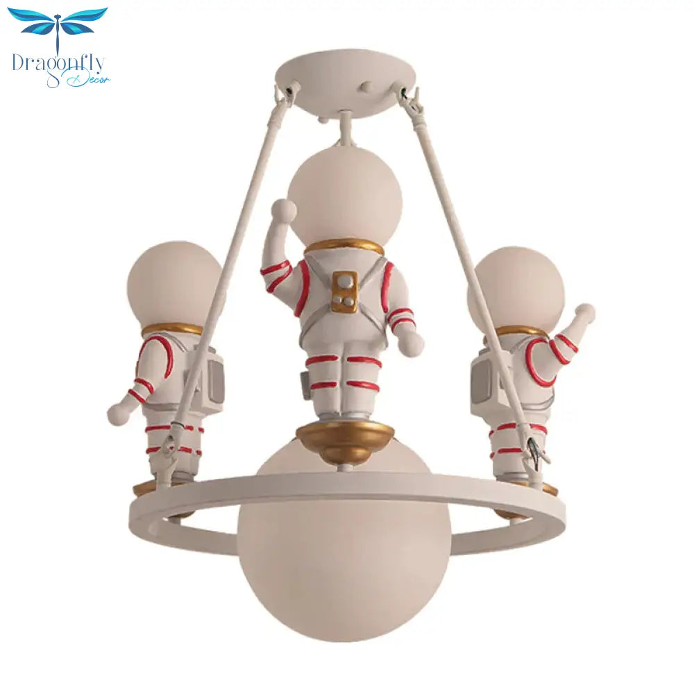 Nordic Spaceman Hanging Light Fixtures Iron Chandelier In White For Kid Bedroom