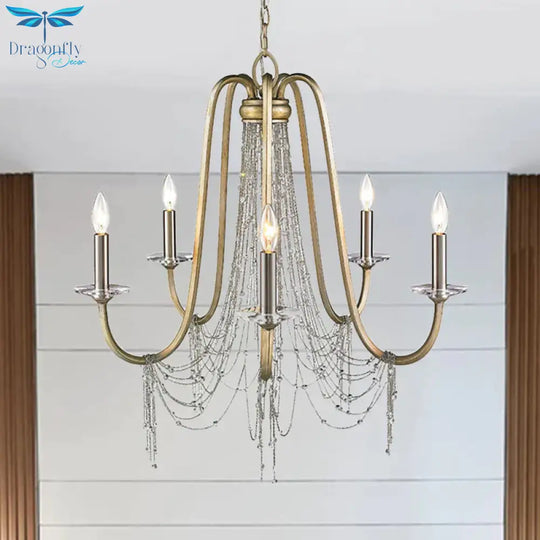 Nordic Starburst Hanging Chandelier Crystal 5 Bulbs Suspension Light In Gold For Living Room