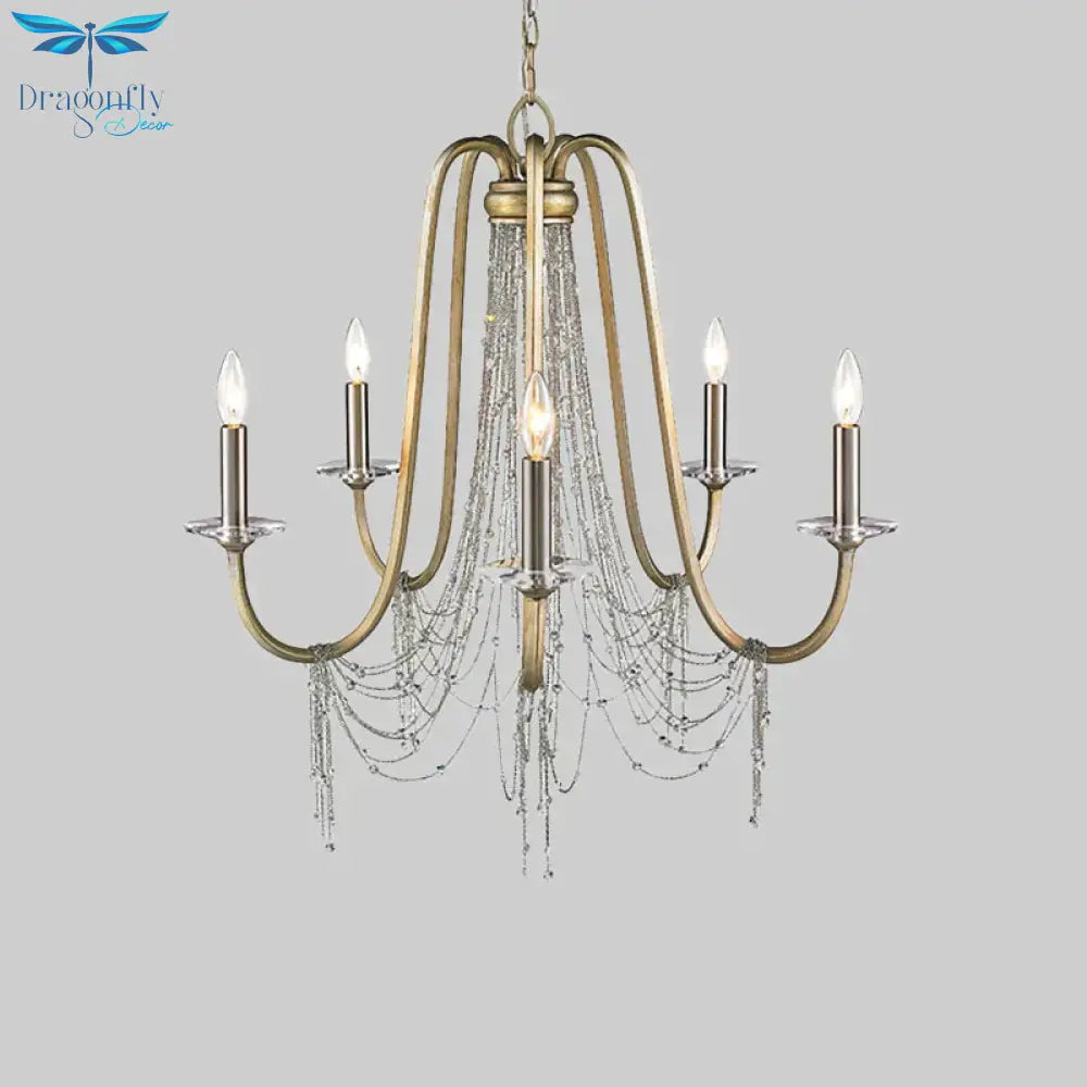 Nordic Starburst Hanging Chandelier Crystal 5 Bulbs Suspension Light In Gold For Living Room