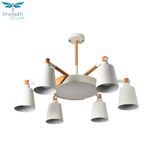 Nordic Stylish Bucket Hanging Light Metal 7 Heads White Chandelier For Bedroom