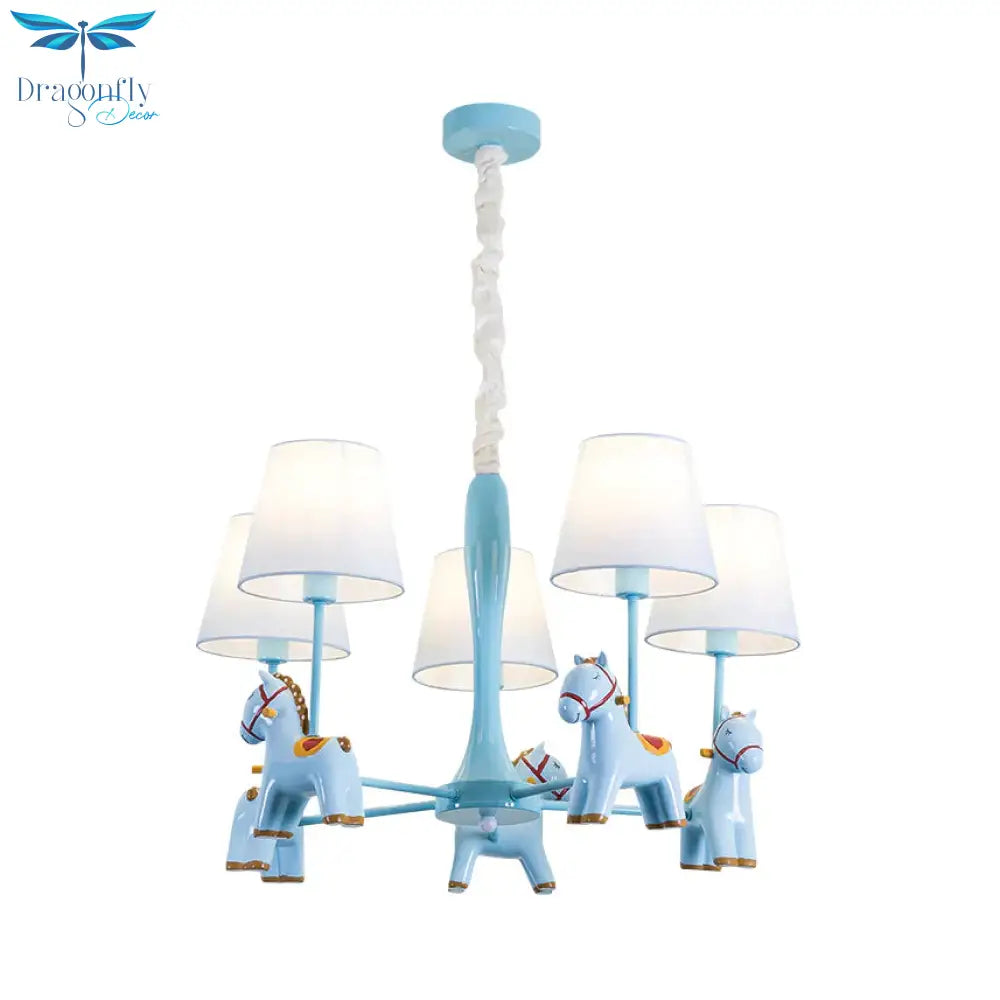 Nordic Tapered Shade Hanging Ceiling Lamp With Horse Fabric Chandelier For Living Room