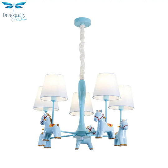 Nordic Tapered Shade Hanging Ceiling Lamp With Horse Fabric Chandelier For Living Room