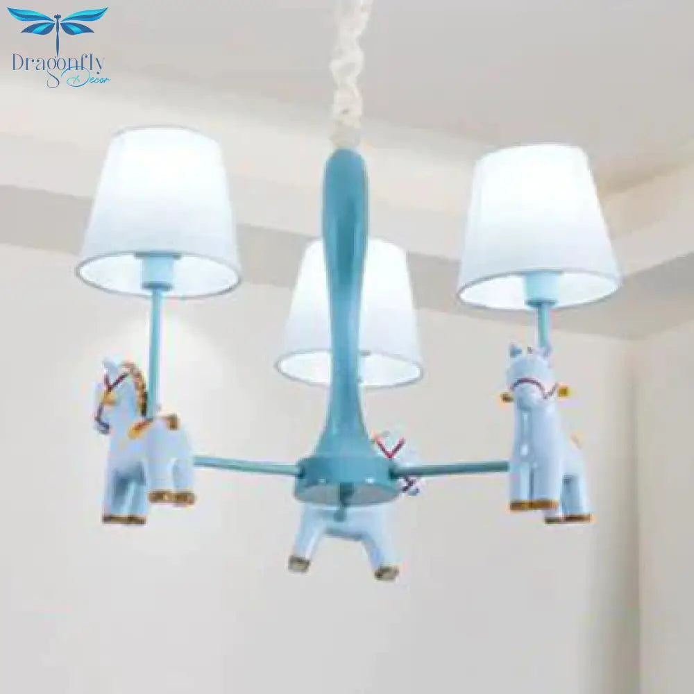 Nordic Tapered Shade Hanging Ceiling Lamp With Horse Fabric Chandelier For Living Room