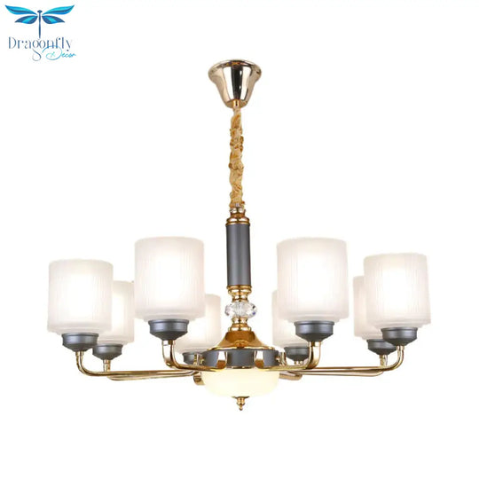 Null 6/8/12 Bulbs Chandelier Light Fixture Rural Cream Glass Cylindrical Pendulum For Bedroom