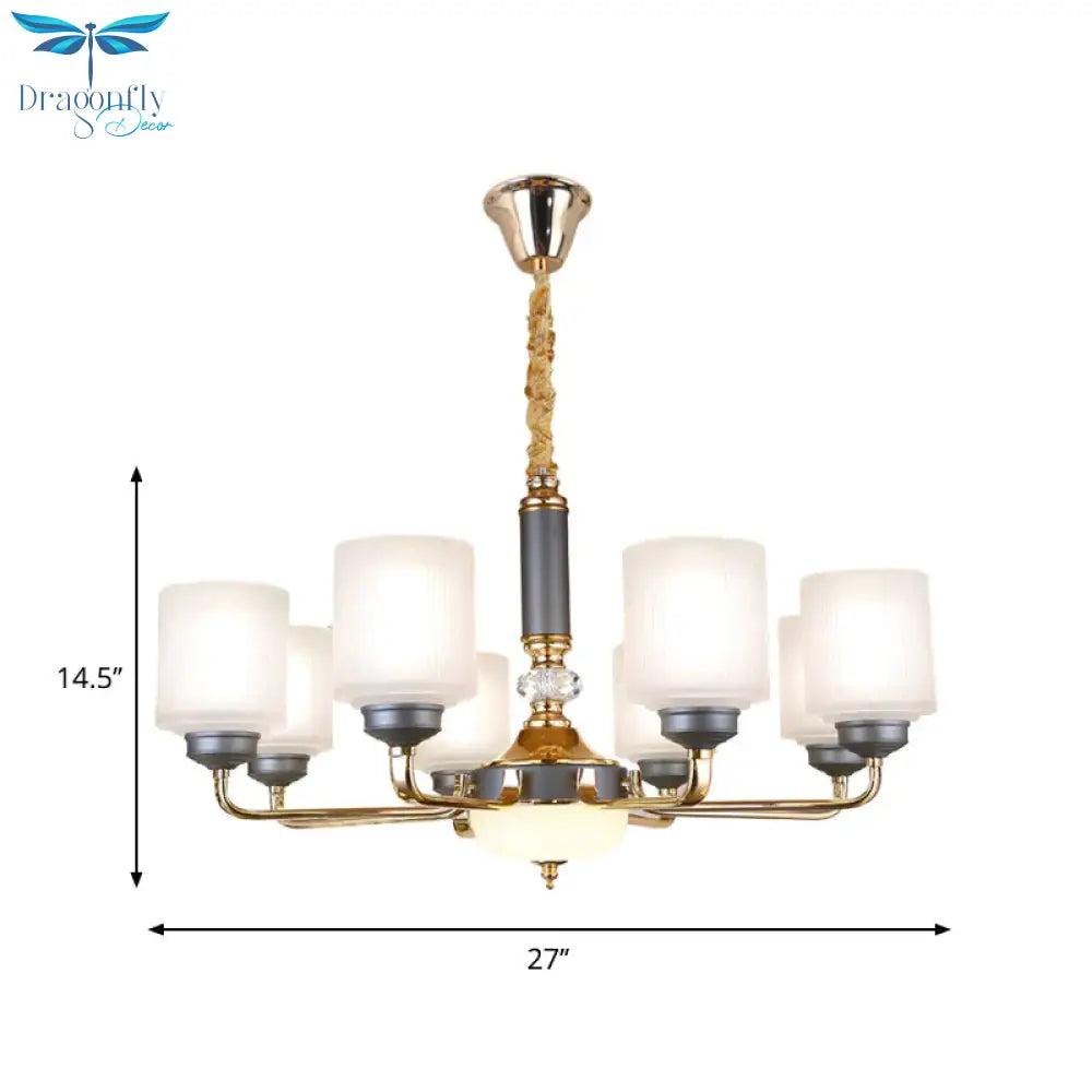 Null 6/8/12 Bulbs Chandelier Light Fixture Rural Cream Glass Cylindrical Pendulum For Bedroom