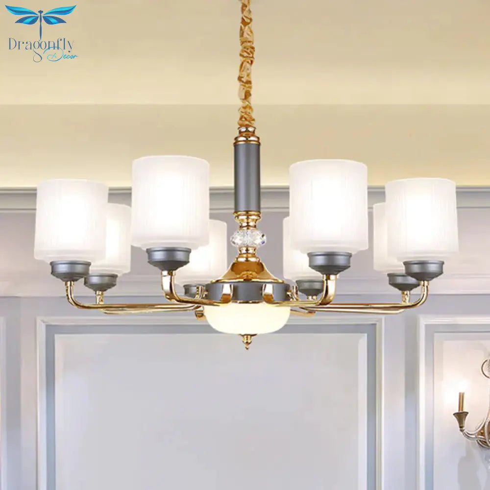 Null 6/8/12 Bulbs Chandelier Light Fixture Rural Cream Glass Cylindrical Pendulum For Bedroom