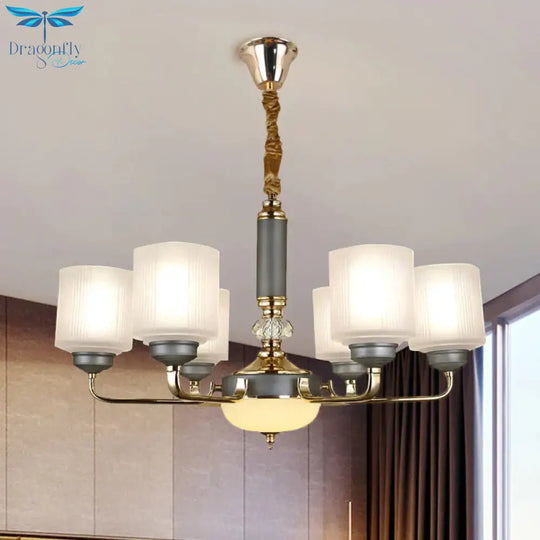 Null 6/8/12 Bulbs Chandelier Light Fixture Rural Cream Glass Cylindrical Pendulum For Bedroom