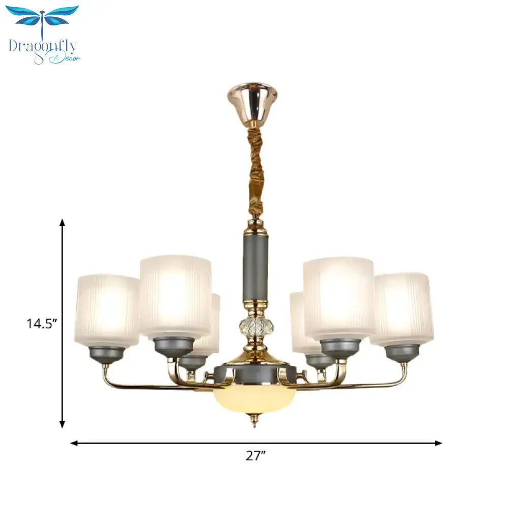 Null 6/8/12 Bulbs Chandelier Light Fixture Rural Cream Glass Cylindrical Pendulum For Bedroom