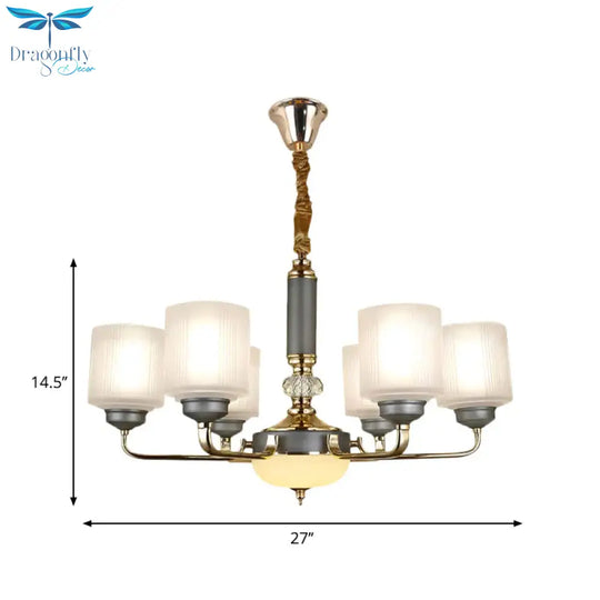 Null 6/8/12 Bulbs Chandelier Light Fixture Rural Cream Glass Cylindrical Pendulum For Bedroom