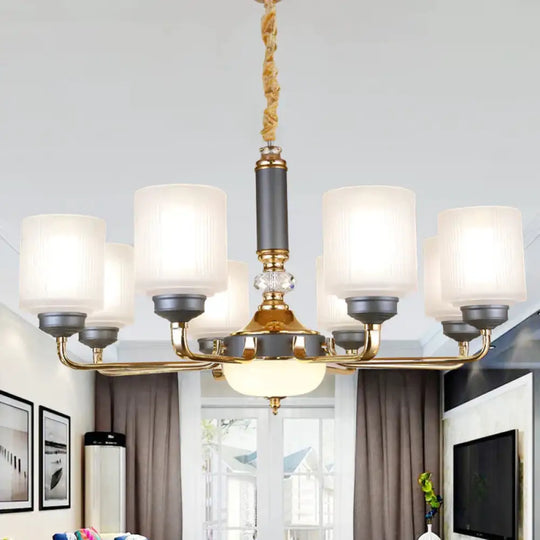 Null 6/8/12 Bulbs Chandelier Light Fixture Rural Cream Glass Cylindrical Pendulum For Bedroom 8 /