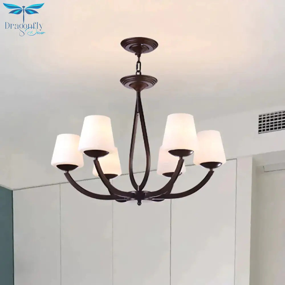 Opal Glass Black Chandelier Light Cone 3/6/8 Heads Traditionalism Ceiling Pendant For Living Room