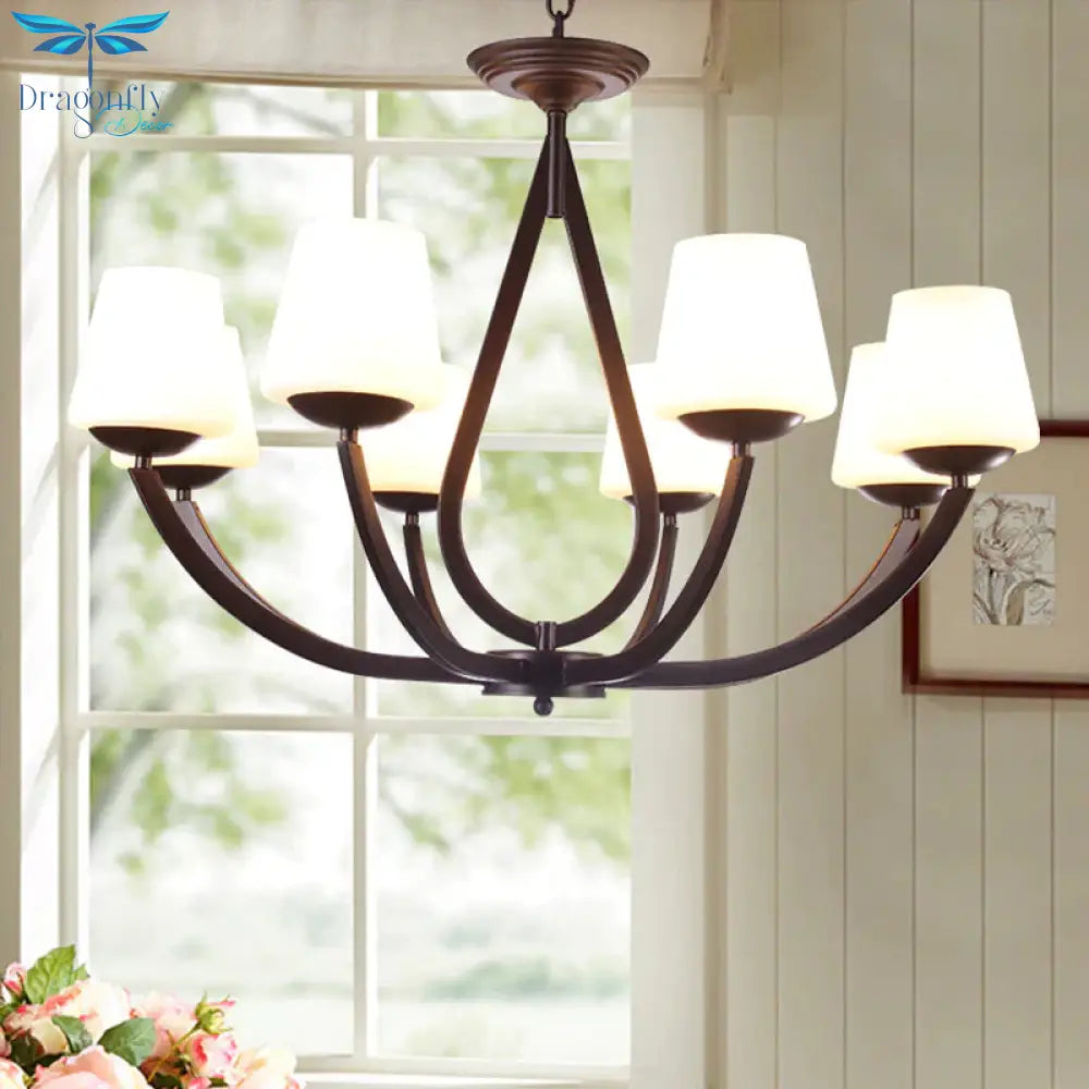 Opal Glass Black Chandelier Light Cone 3/6/8 Heads Traditionalism Ceiling Pendant For Living Room