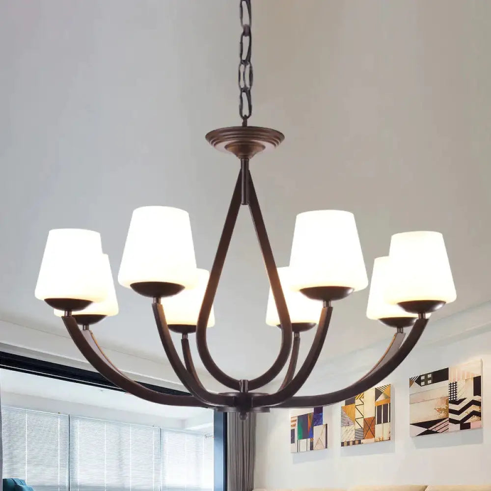 Opal Glass Black Chandelier Light Cone 3/6/8 Heads Traditionalism Ceiling Pendant For Living Room 8