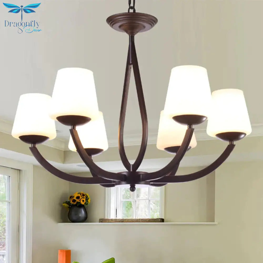 Opal Glass Black Chandelier Light Cone 3/6/8 Heads Traditionalism Ceiling Pendant For Living Room