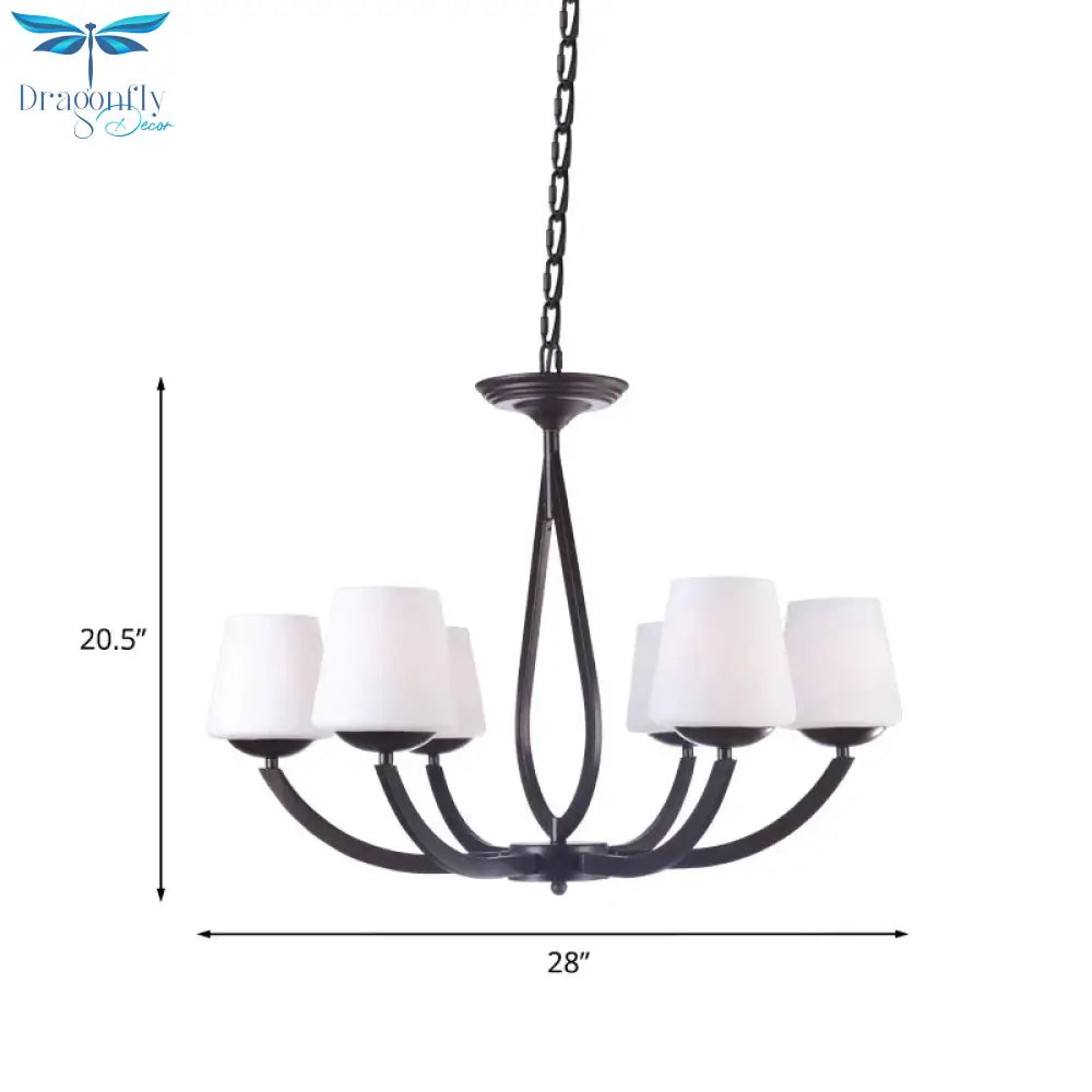 Opal Glass Black Chandelier Light Cone 3/6/8 Heads Traditionalism Ceiling Pendant For Living Room