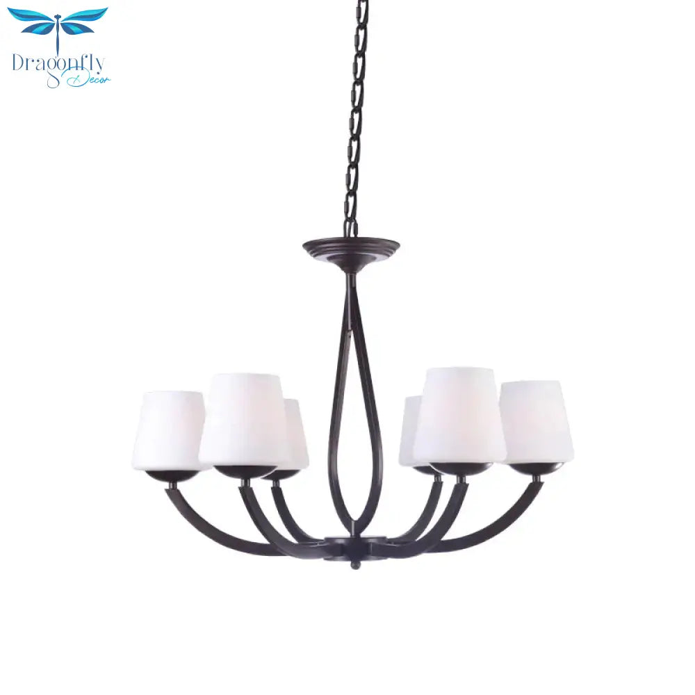 Opal Glass Black Chandelier Light Cone 3/6/8 Heads Traditionalism Ceiling Pendant For Living Room