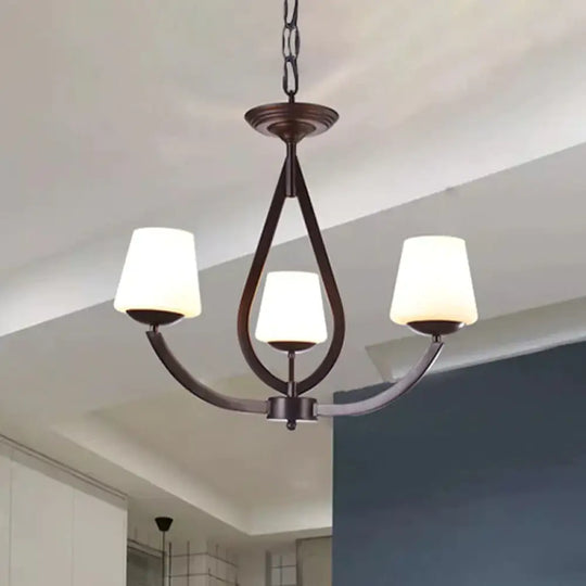 Opal Glass Black Chandelier Light Cone 3/6/8 Heads Traditionalism Ceiling Pendant For Living Room 3