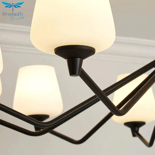 Opal Glass Black Pendant Lamp Sputnik 12 Lights Traditional Chandelier Light Fixture With Cup Shade