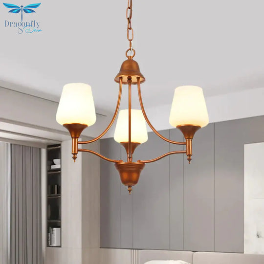 Opal Glass Bronze Chandelier Lighting Tapered 3/5/6 Bulbs Countryside Hanging Pendant For Bedroom