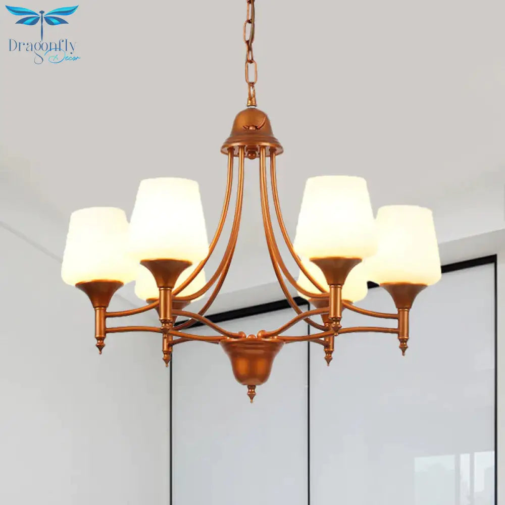 Opal Glass Bronze Chandelier Lighting Tapered 3/5/6 Bulbs Countryside Hanging Pendant For Bedroom