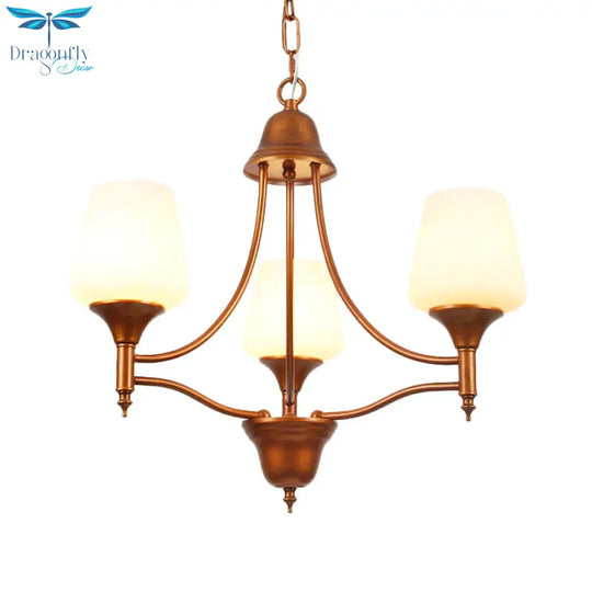 Opal Glass Bronze Chandelier Lighting Tapered 3/5/6 Bulbs Countryside Hanging Pendant For Bedroom