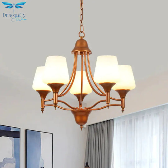 Opal Glass Bronze Chandelier Lighting Tapered 3/5/6 Bulbs Countryside Hanging Pendant For Bedroom
