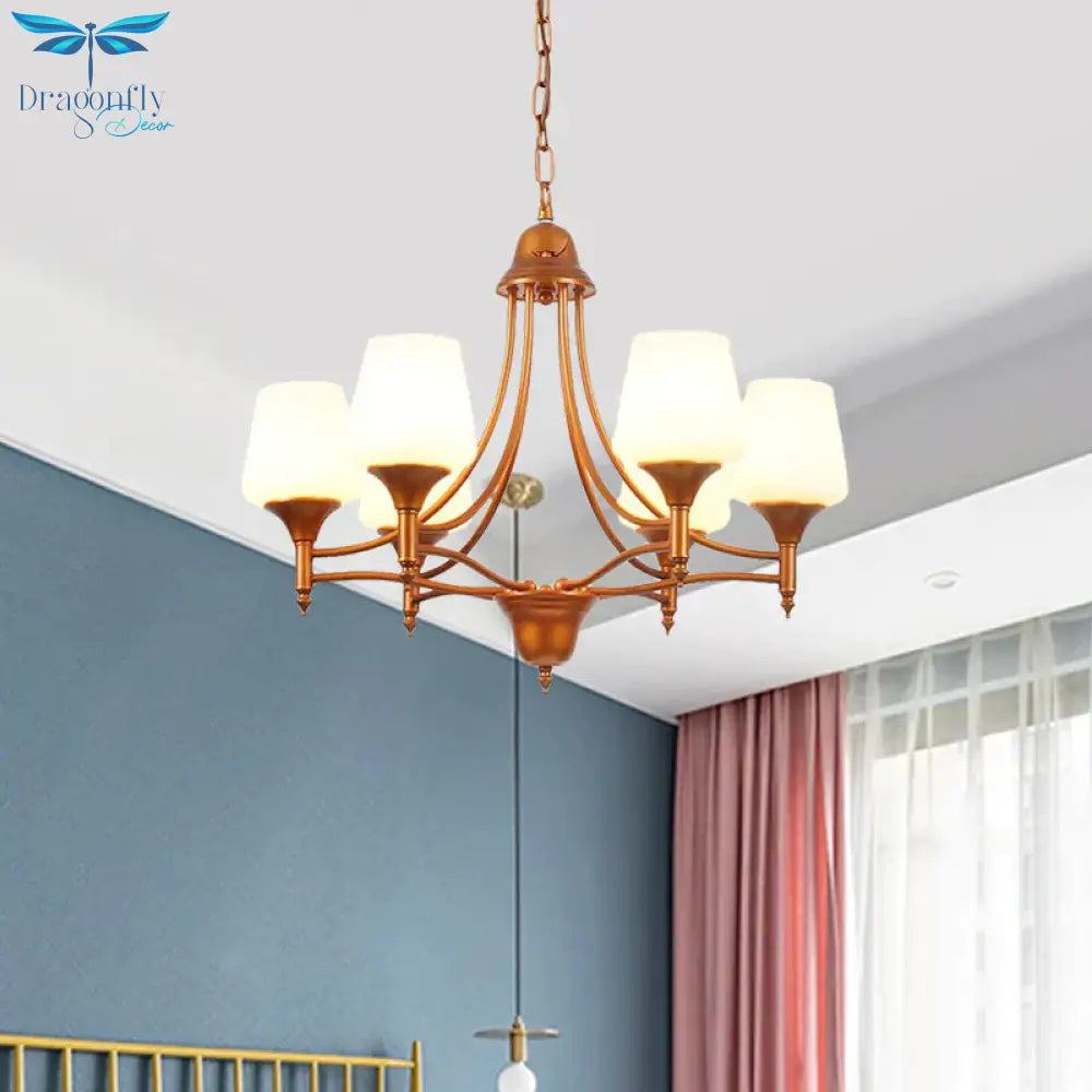 Opal Glass Bronze Chandelier Lighting Tapered 3/5/6 Bulbs Countryside Hanging Pendant For Bedroom