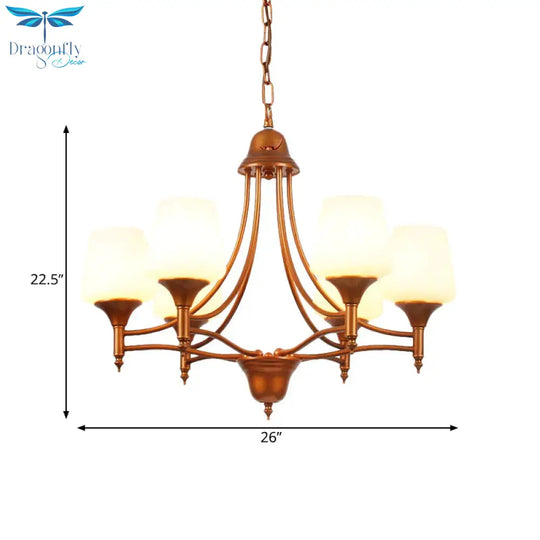 Opal Glass Bronze Chandelier Lighting Tapered 3/5/6 Bulbs Countryside Hanging Pendant For Bedroom