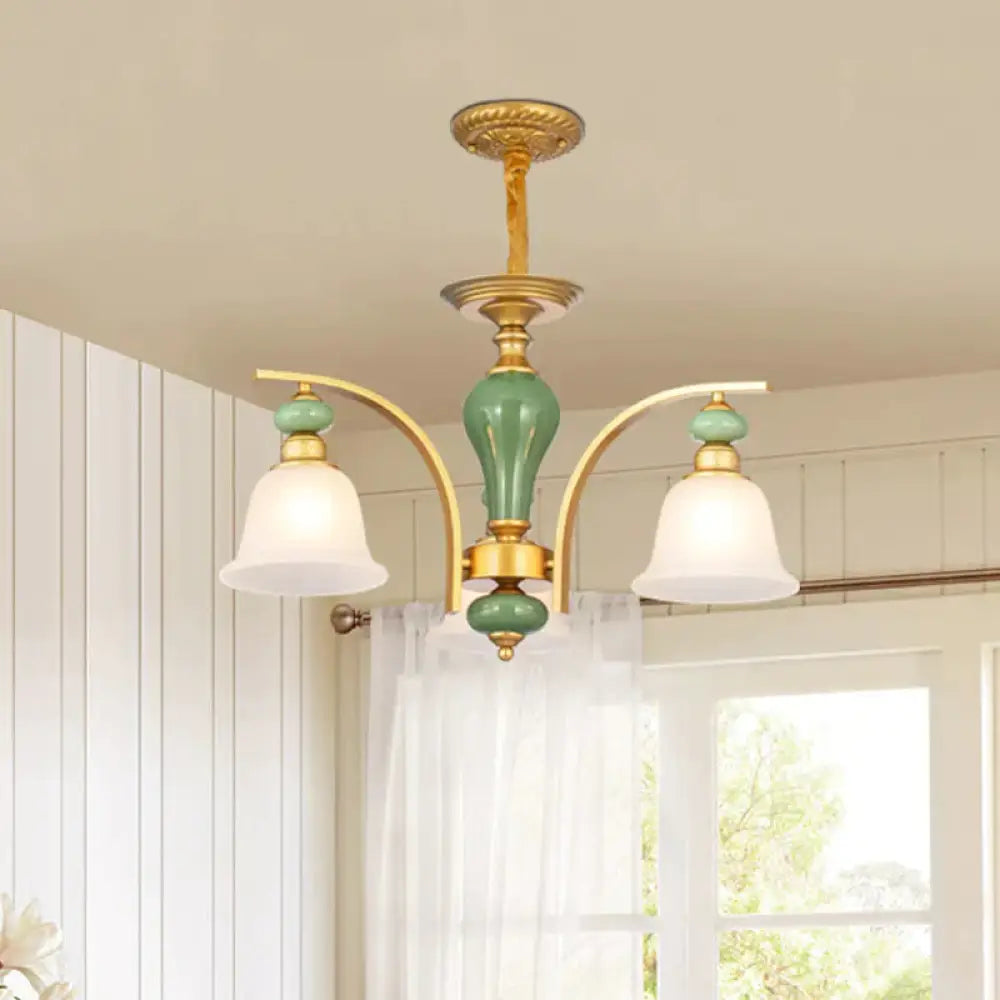 Opal Glass Gold Pendant Light Fixture Bell 5/6/8 Lights Rustic Style Chandelier Lighting With
