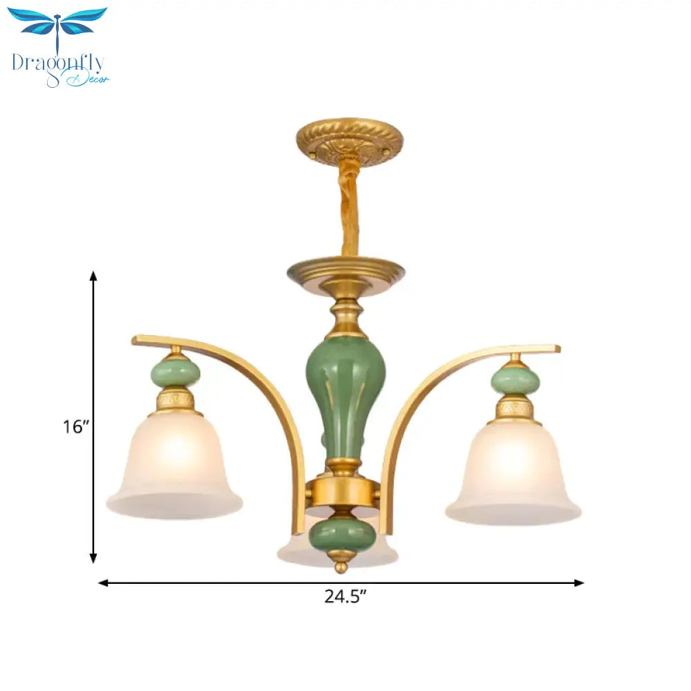 Opal Glass Gold Pendant Light Fixture Bell 5/6/8 Lights Rustic Style Chandelier Lighting With